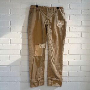 Zanadi Patchwork Khaki Crop Pants Cuffed Boho Floral Girls 5